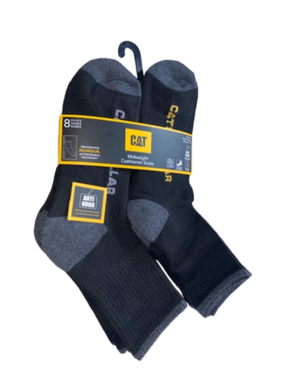 Caterpillar CAT 8 Pair Men's Midweight Cushioned Short Crew Socks Anti Odor